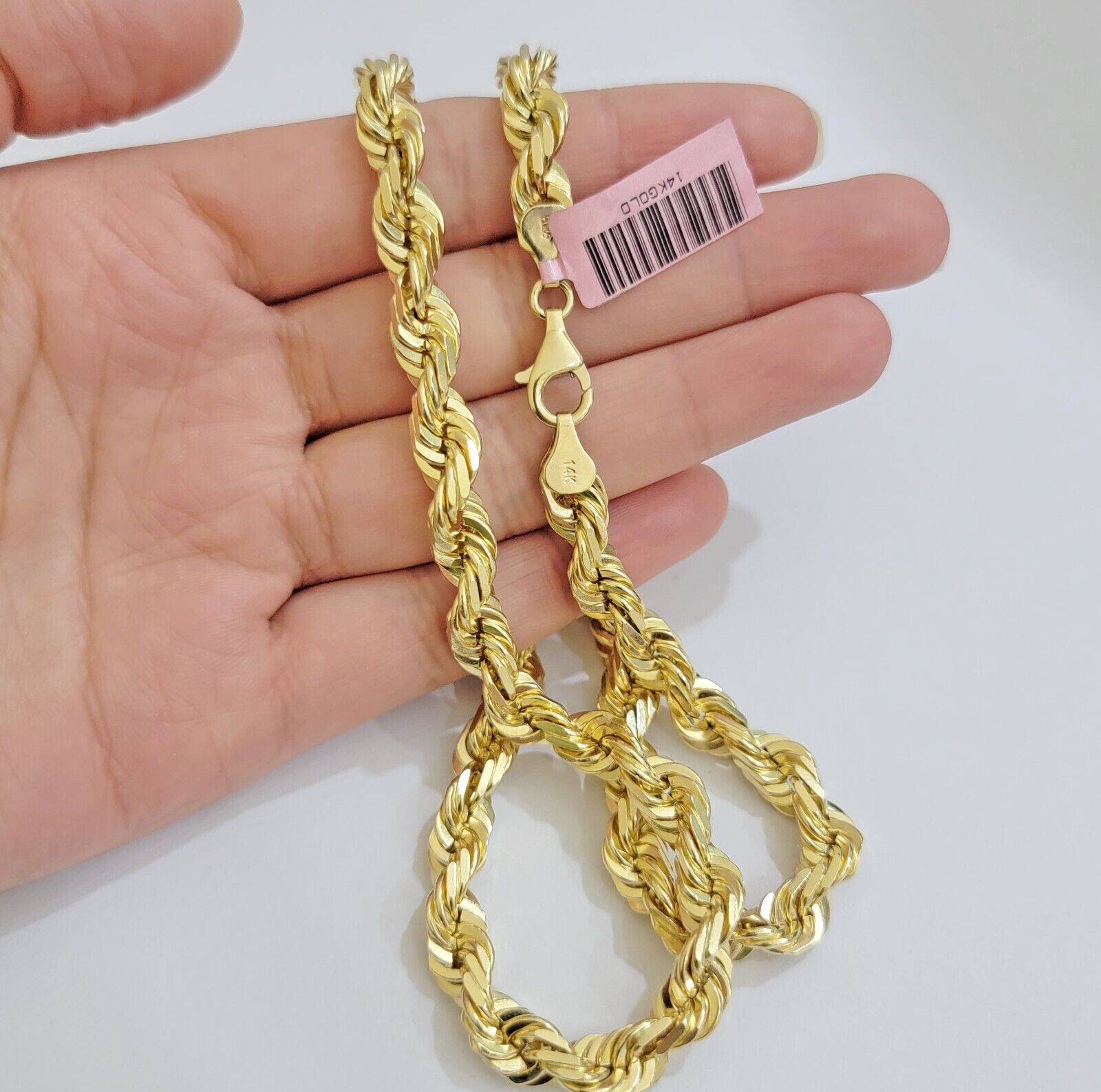 Real 14k Gold Rope Chain Necklace 8mm 22 Inch Diamond Cut SOLID 14kt Yellow Gold - GoldenlinQ